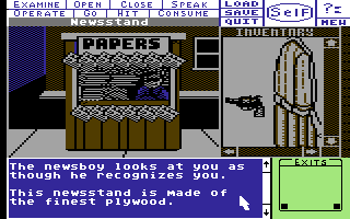 Deja Vu: A Nightmare Comes True!! (Commodore 64) screenshot: Newspaper stand.