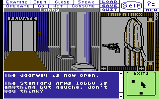 Deja Vu: A Nightmare Comes True!! (Commodore 64) screenshot: In the lobby of the Standford Arms.