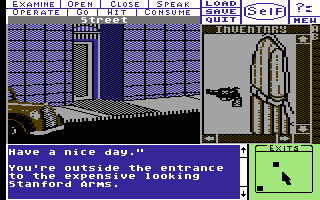 Deja Vu: A Nightmare Comes True!! (Commodore 64) screenshot: Outside the Stanford Arms.