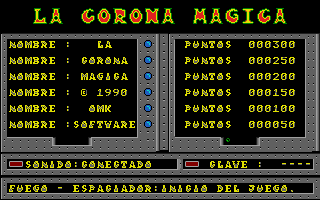 La Corona Mágica (Atari ST) screenshot: Highscore