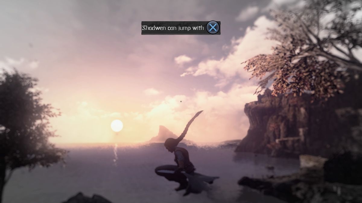 Shadwen (PlayStation 4) screenshot: Jumping into the sunset with game paused the moment I stop controlling the character