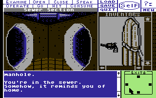 Deja Vu: A Nightmare Comes True!! (Commodore 64) screenshot: In the sewer system.