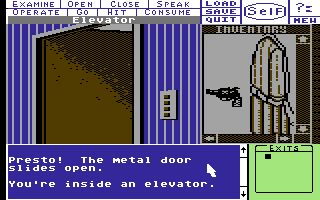 Deja Vu: A Nightmare Comes True!! (Commodore 64) screenshot: Inside the elevator.