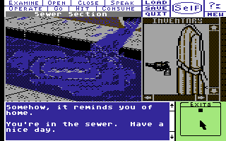 Deja Vu: A Nightmare Comes True!! (Commodore 64) screenshot: Drainage pipe.