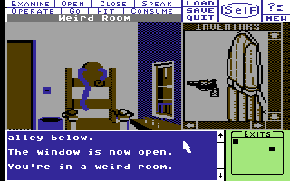 Deja Vu: A Nightmare Comes True!! (Commodore 64) screenshot: Looks like the place where they strap people down and pump them full of amnesia inducing drugs.