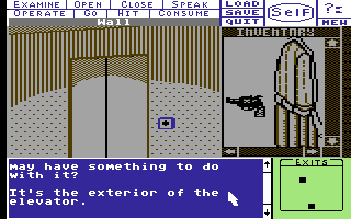 Deja Vu: A Nightmare Comes True!! (Commodore 64) screenshot: Outside elevator.