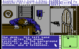 Deja Vu: A Nightmare Comes True!! (Commodore 64) screenshot: He's dead, Jim!