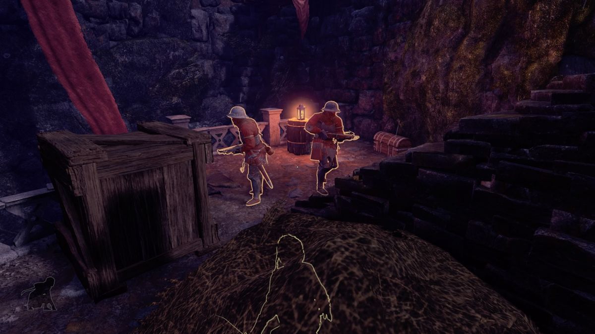 Shadwen (PlayStation 4) screenshot: Hiding in a haystack