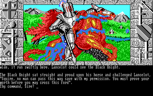 Lancelot (DOS) screenshot: It's the Black Knight! (EGA medium res)
