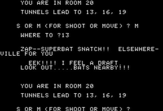 Wumpus (Apple II) screenshot: The Superbat Transports Me