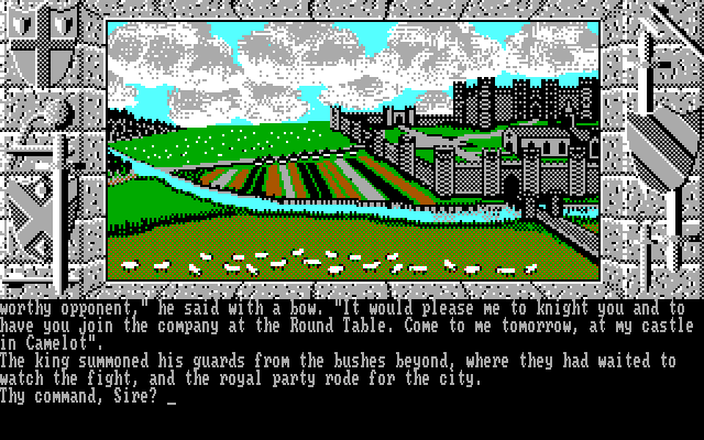 Lancelot (DOS) screenshot: On to Camelot (EGA medium res)