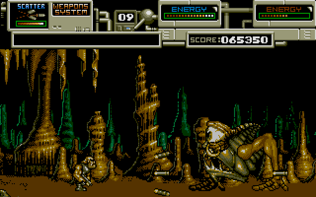 Rubicon (Amiga) screenshot: Fighting a strange foe