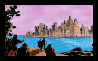 Cadillacs and Dinosaurs: The Second Cataclysm (DOS) screenshot: Intro Story - Rebuilt Manhattan (City in the Sea)