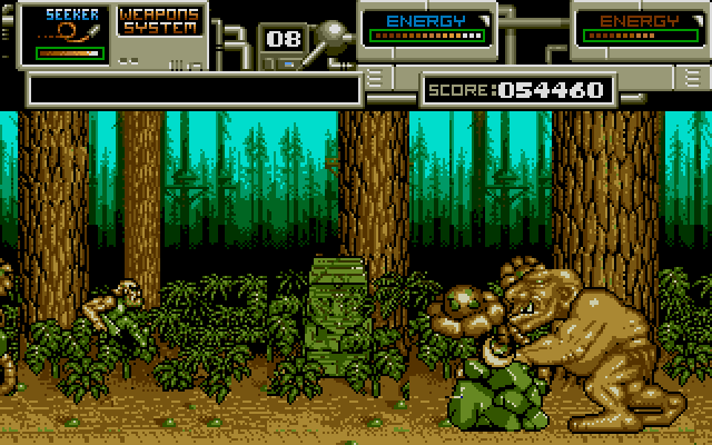 Rubicon (Amiga) screenshot: A throwing rocks troll