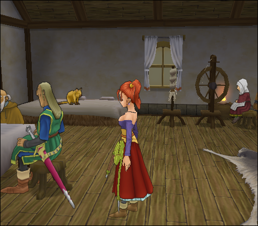 Dragon Quest VIII: Journey of the Cursed King (PlayStation 2) screenshot: Even the simplest rooms convey warmth of visuals and love of detail. Note the cat on the bed!