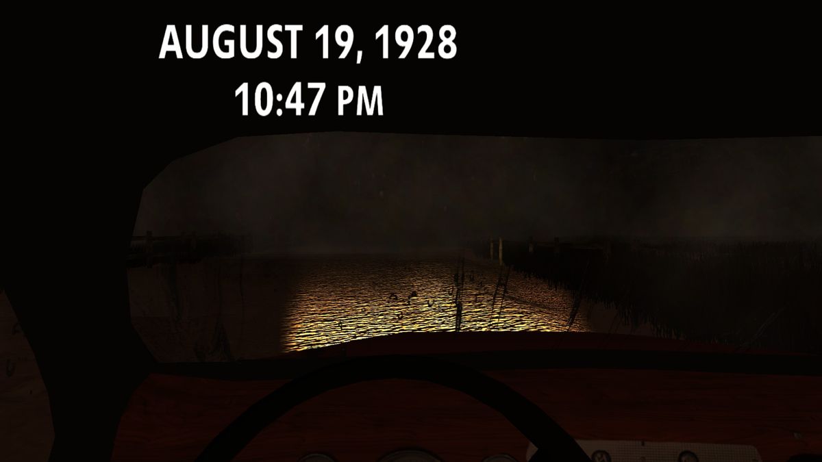 All Is Dust (Windows) screenshot: The game starts with a car trip through the cornfields. In the background is a radio program, Edgar Hoover (?), talking about the plight of farms in America