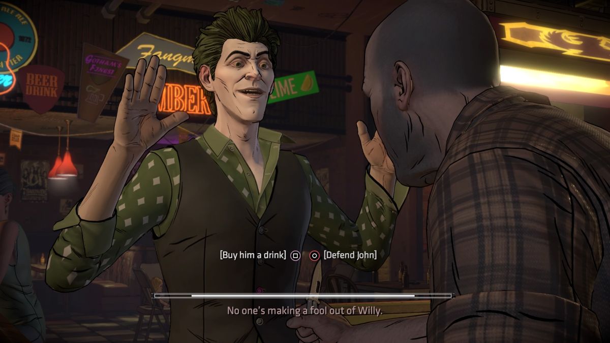 Batman: The Telltale Series - The Enemy Within: Episode Two - The Pact (PlayStation 4) screenshot: Thinking of best way to pacify Willy