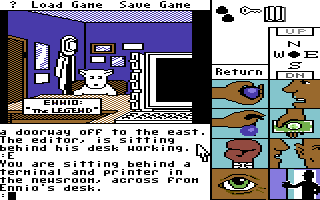 Tass Times in Tonetown (Commodore 64) screenshot: Ennio is a legend here.