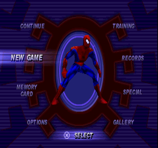 Spider-Man (PlayStation) screenshot: Main menu.