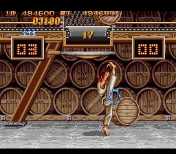 Street Fighter II: Champion Edition (Genesis) screenshot: Bonus stage 3: break the barrels