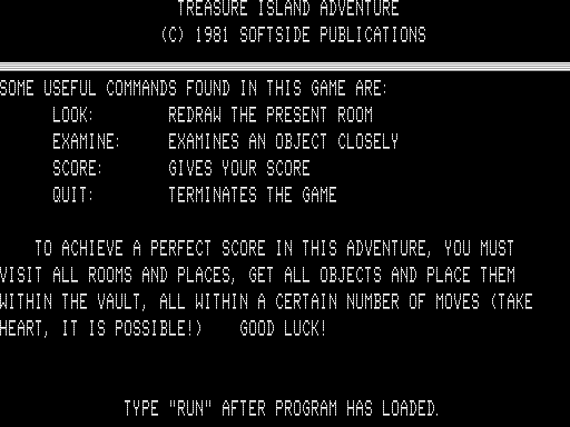 Screenshot of Treasure Island Adventure (TRS-80, 1981) - MobyGames