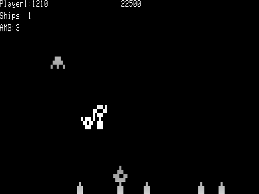 Defense Command (TRS-80) screenshot: Aliens are Stealing my Fuel Cells