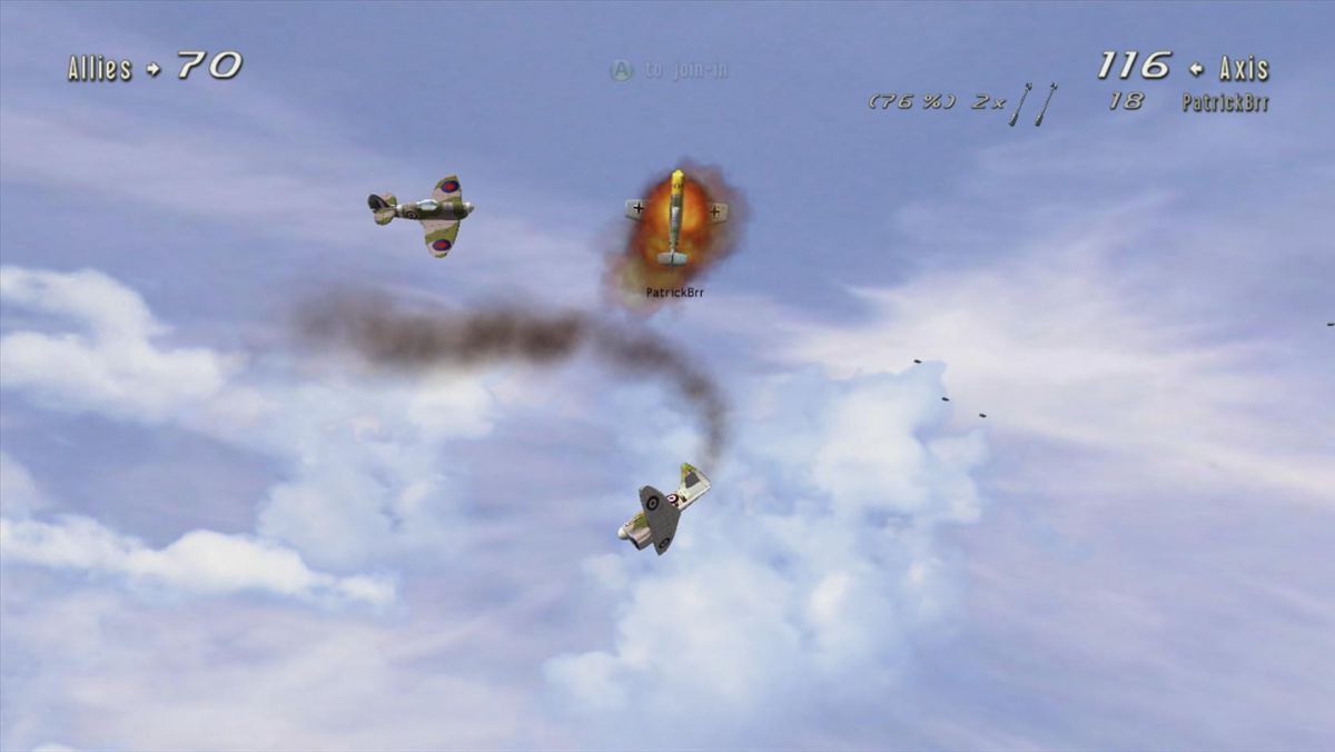 Air Legends (Xbox 360) screenshot: Our aircraft was shot down (Trial version)