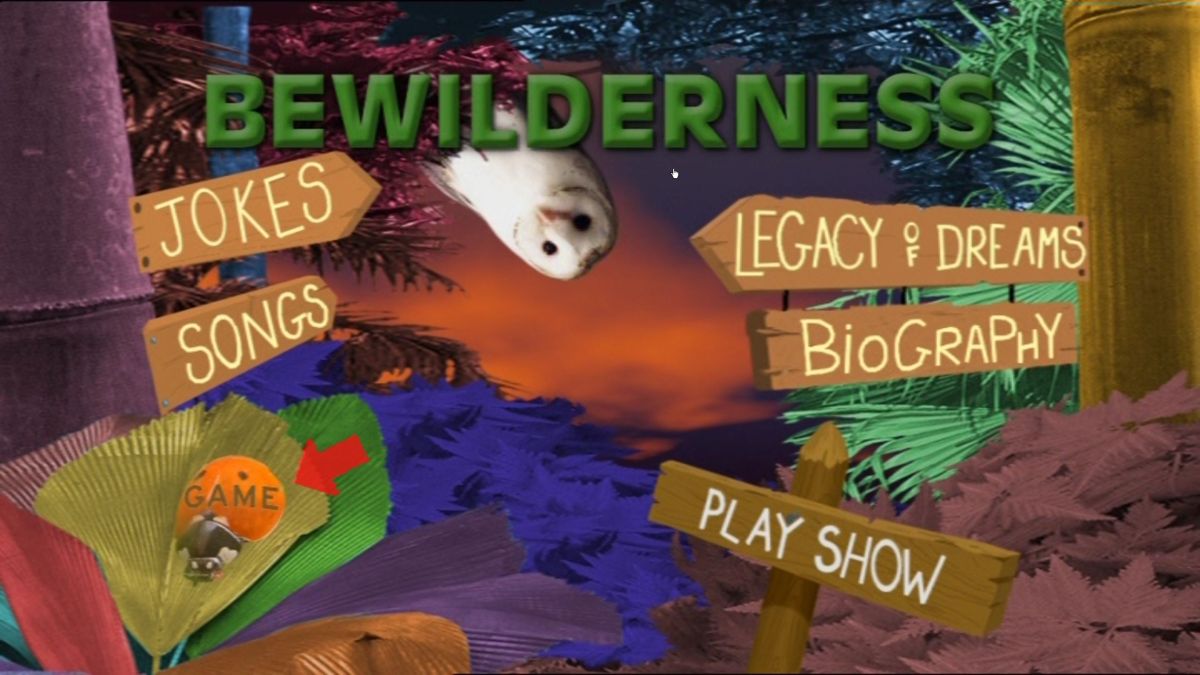 The Shed Game: Original (DVD Player) screenshot: Bewilderness: Main Menu showing the game option