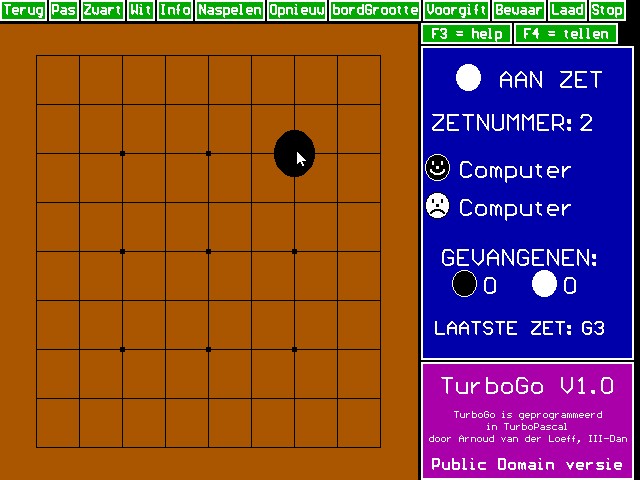 TurboGo (DOS) screenshot: Main game screen, Dutch language