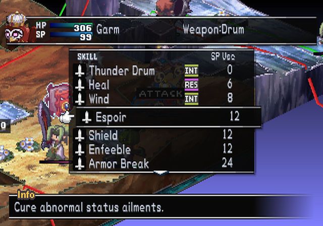 Makai Kingdom: Chronicles of the Sacred Tome (PlayStation 2) screenshot: Overview of spells/skills