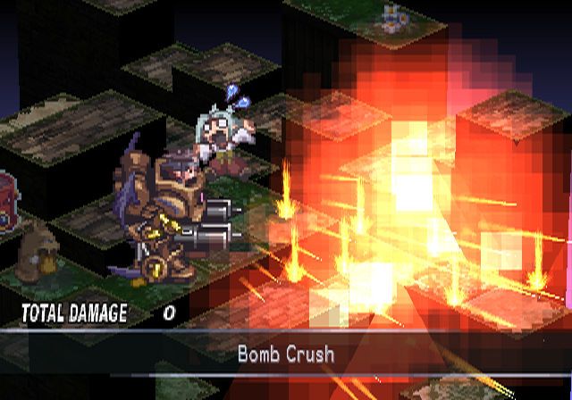 Makai Kingdom: Chronicles of the Sacred Tome (PlayStation 2) screenshot: Another enemy attacked with a vehicle - the expression says it all