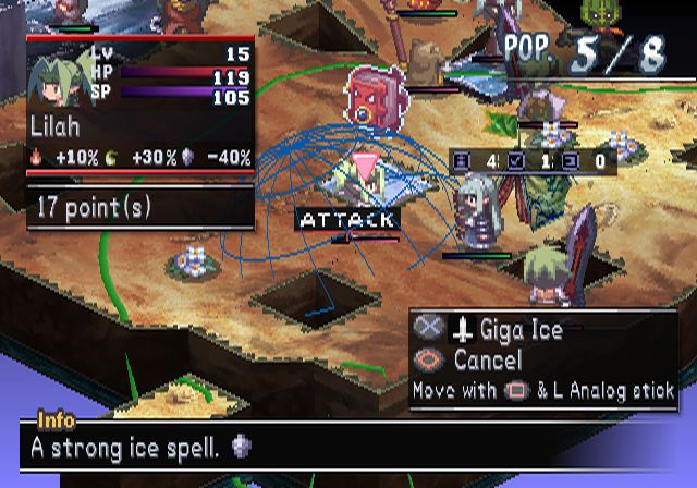 Makai Kingdom: Chronicles of the Sacred Tome (PlayStation 2) screenshot: Targeting with an ice spell