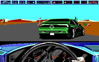 Highway Patrol II (DOS) screenshot: Targeting the green car (EGA)