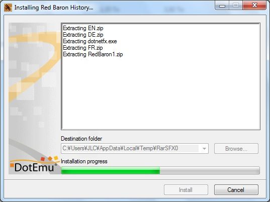 Red Baron Pack (Windows) screenshot: Installing the compilation, notice the DotEmu logo