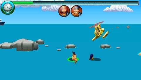 Beach Buzzin’ Chopper (PSP) screenshot: Some characters need to be dragged out of the sea.