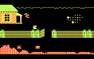 Jr. Pac-Man (DOS) screenshot: One of the between level animations (CGA)