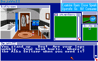 Déjà Vu II: Lost in Las Vegas (Amiga) screenshot: Start of the game... It wouldn't be a Deja Vu game if you didn't wake up in a bathroom.