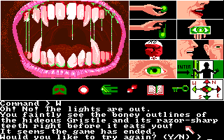 Tass Times in Tonetown (Amiga) screenshot: Getting eaten by an ugly thing.