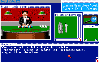 Déjà Vu II: Lost in Las Vegas (Amiga) screenshot: Black Jack dealer. I'm sure he's about as honest as your average congressman.