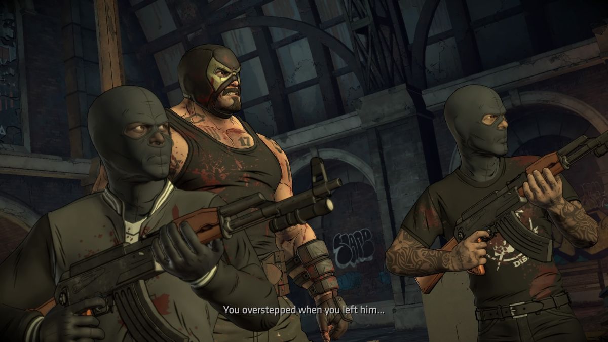Batman: The Telltale Series - The Enemy Within: Episode Three - Fractured Mask (PlayStation 4) screenshot: Bane isn't happy that the rest of the team left him to fend the Agency alone