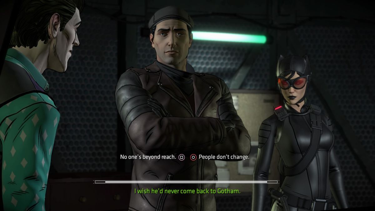 Batman: The Telltale Series - The Enemy Within: Episode Three - Fractured Mask (PlayStation 4) screenshot: John and Catwoman know a completely different Riddler's persona