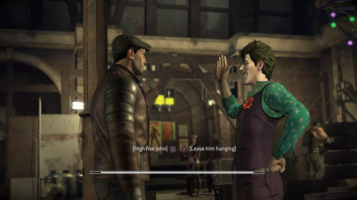 Batman: The Telltale Series - The Enemy Within: Episode Three - Fractured Mask (PlayStation 4) screenshot: Plotting with John how to distract Hayler and steal the laptop