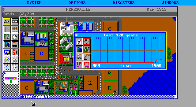 SimCity (DOS) screenshot: Crime grown... last time