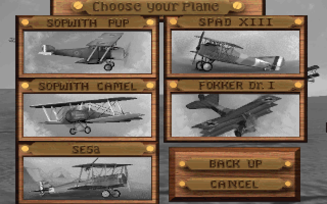 Wings of Glory (DOS) screenshot: Selecting a plane for a self-created mission.