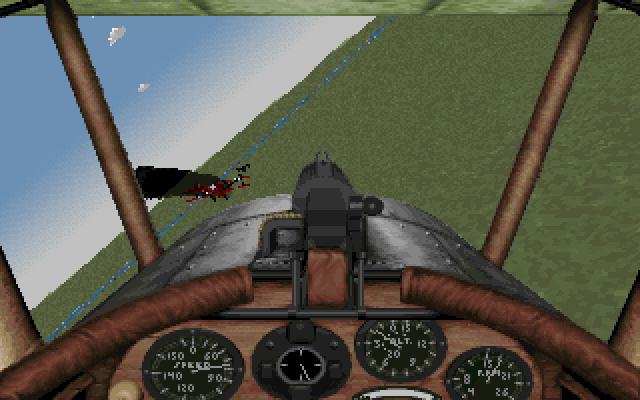 Wings of Glory (DOS) screenshot: Shooting down a plane with the Sopwith Pup.