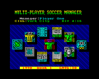 Multi-Player Soccer Manager (ZX Spectrum) screenshot: The main menu