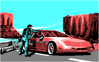 Highway Patrol II (DOS) screenshot: The violator is arrested (CGA)