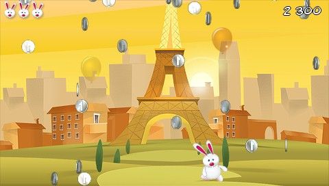 Bunny Dodge (PSP) screenshot: Move the bunny and catch the coins.