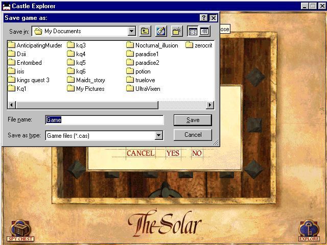 Castle Explorer (Windows) screenshot: The Save Game option