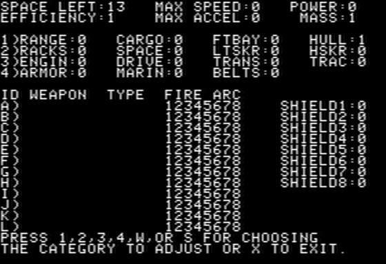 The Cosmic Balance (Apple II) screenshot: Ship Setup